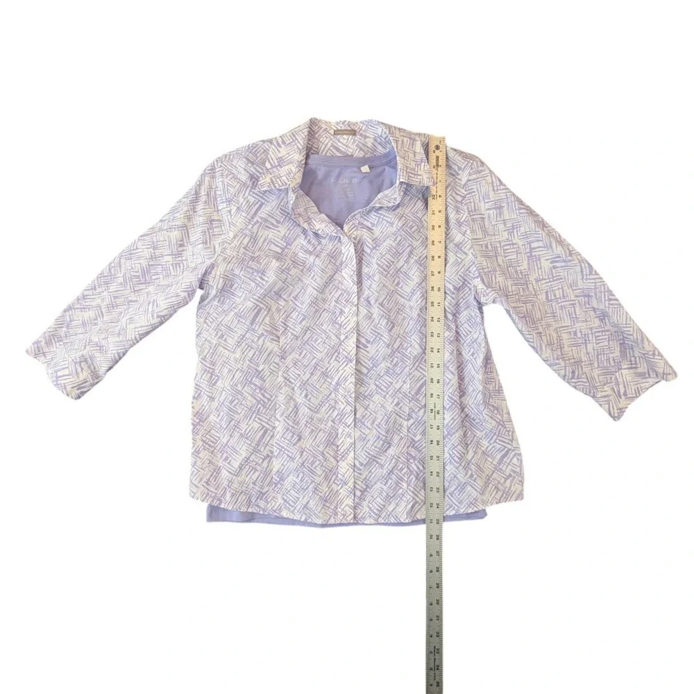 Chicos Women Lilac Purple White Geometric Print 2 Piece Shirt Tank Set Size‎ 3